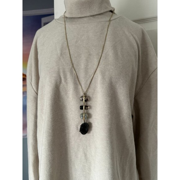 LOFT Necklace Pendant Agate Stones Faceted Dangle  gold tone box Chain - Picture 1 of 3